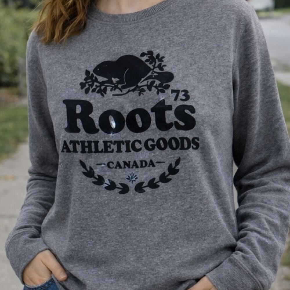 Roots Gray Heathered Canada Pullover  Sweatshirt XS